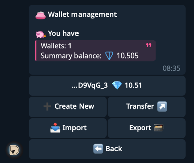 Wallets menu
